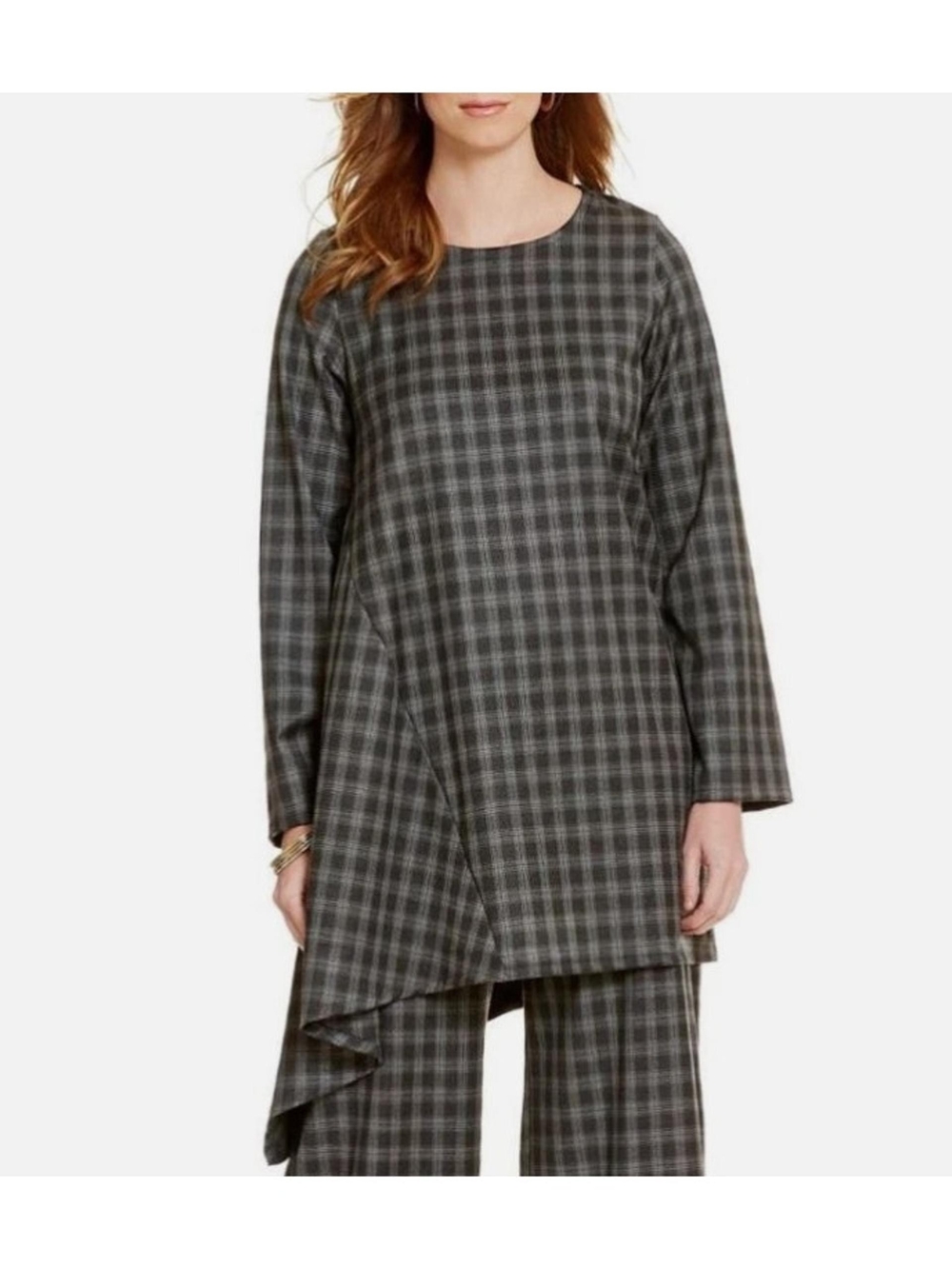 bryn Walker Gray Plaid Asymmetric Tunic Top Oversized Lagonlook M USA
